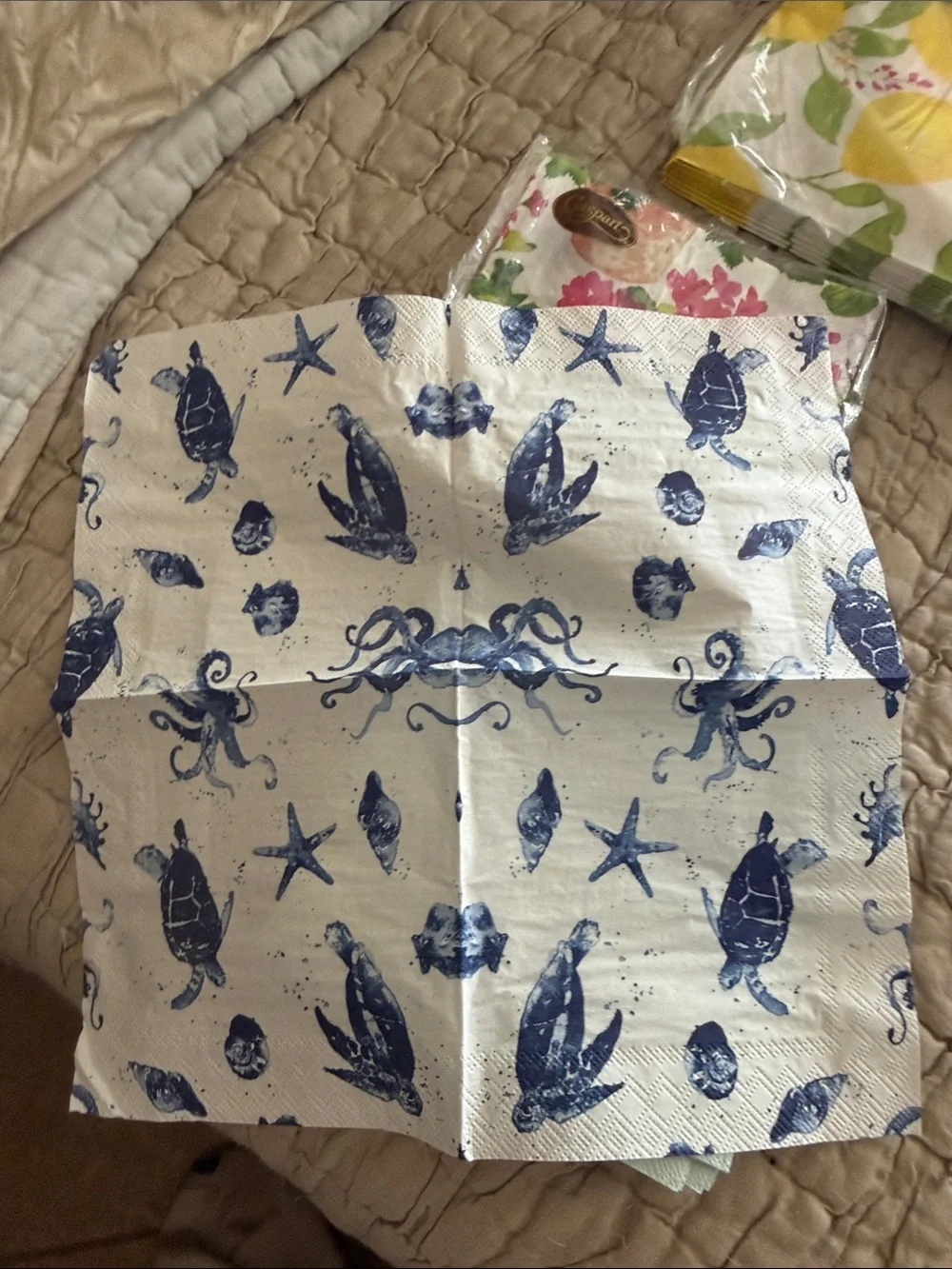 Caspari Lemon Print Paper Napkins 10 Caspari geraniums 15 sealife 10 beach 14